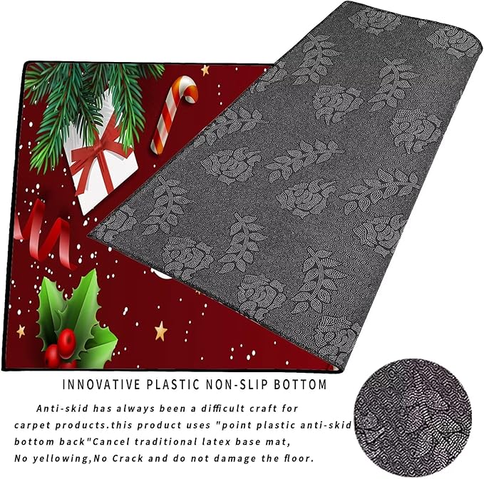 Merry Christmas Rug,Christmas Trees Decorative Gift Indoor Bedroom Xmas Winter Welcome Door Mat Anti-Slip Rubber Area Rug for Seasonal Holiday Decoration,63" X 31"