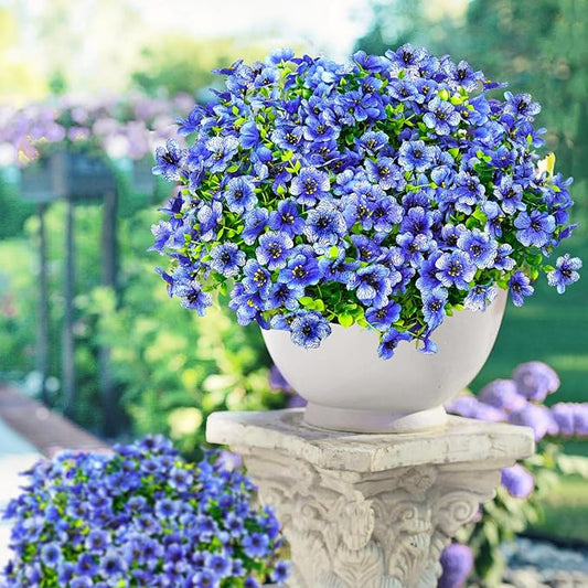 14 Bundles Fake Mums Fake Plants Artificial Mums for Outdoors Artificial Flowers for Yard Porch Home Garden Fall Indoor Outdoor Decor(Blue)