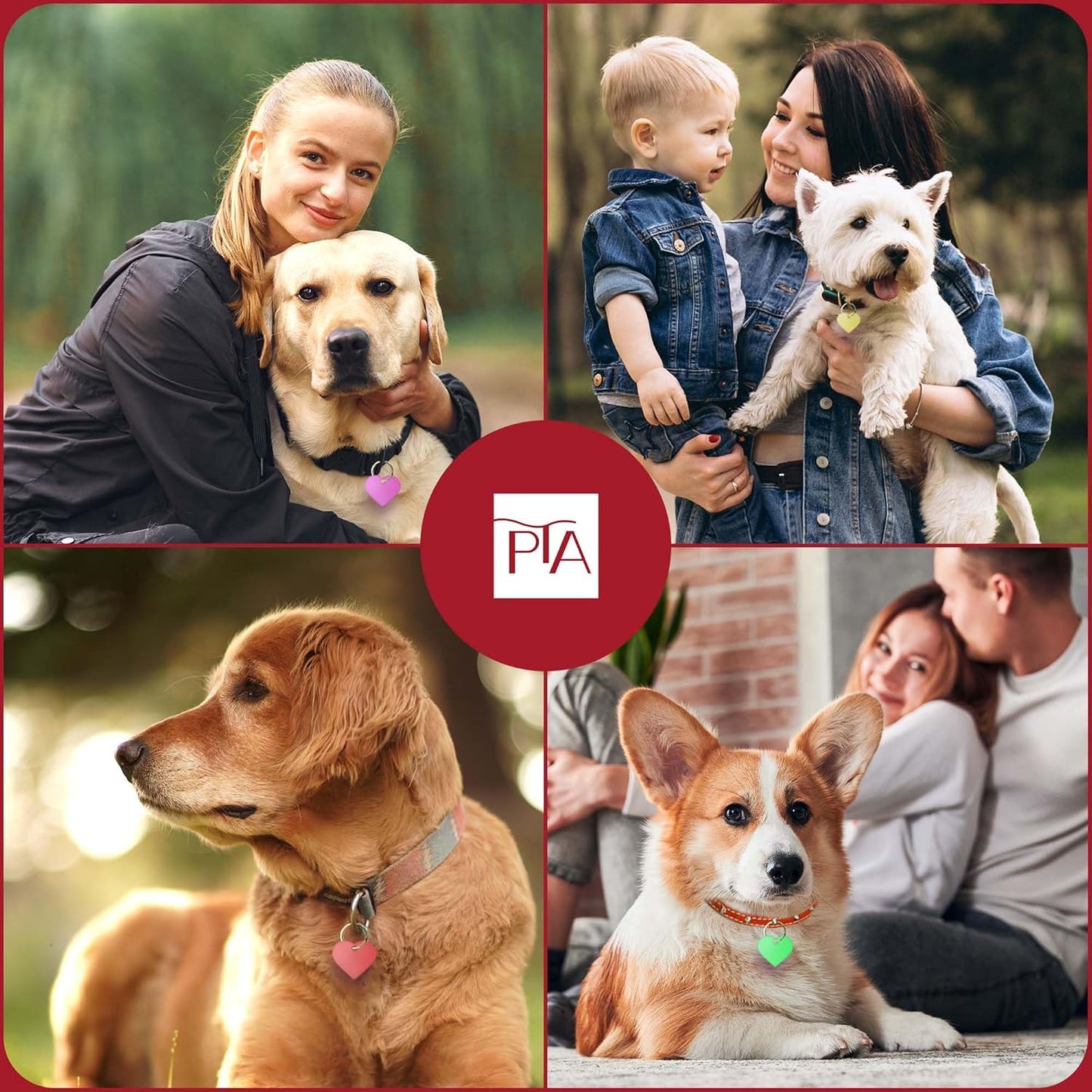 [Press TX Art] 40 Pcs Round(Circle), Bone, Rectangle, Heart Anodized Aluminum Stamping Blanks Tags 10 Mixed Colors Metal Engraving ID Name Tags with Rings (Hearts in 10 Colors)