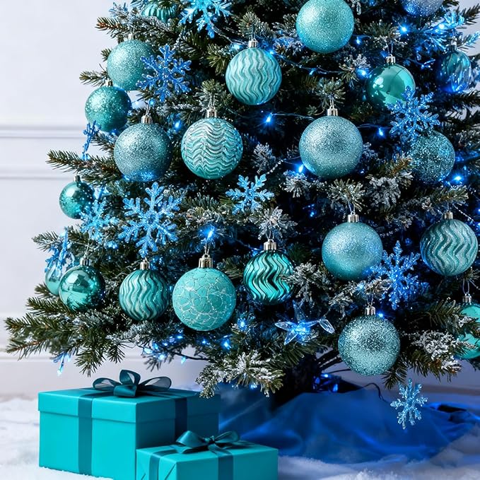 LANGXUN 36pcs Acid Blue Christmas Tree Decorations Balls, Bolas De Navidad, 2025 Christmas Decor, Indoor Outdoor Shatterproof Christmas Ornaments, Xmars Party Wedding Suppiles
