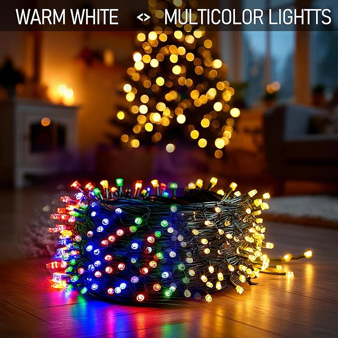 Dazzle Bright Color Changing Christmas Lights, 328FT 1000LED Warm White & Multi-colored Waterproof String Lights with Remote 11 Modes, Christmas Decoration for Outdoor Indoor Tree Party Garden Holiday