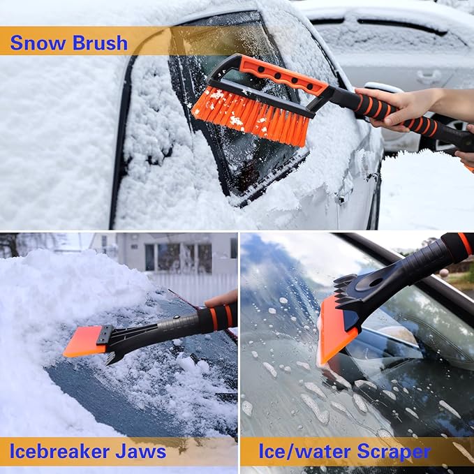 24.8" Car Scraper Snow Brush, Silicon Ice Scrapers for Car Windshield, Squeegee for Ice Water Removal, Detachable Snow Removal Tool with Ergonomic Foam Grip, Winter Car Accessories