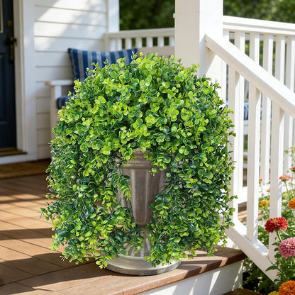 Faux Outdoor Plants Fake Hanging Plants for Outdoors Outside Decorations, 2 Pcs Green Faux Eucalyptus Stems Realistic UV Resistant Artificial Greenery for Planters Porch Garden Yard Front Door Patio