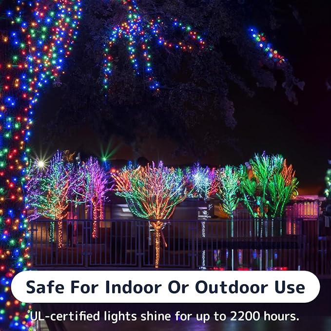 PREXTEX 500 Ct. Multi-Color Christmas Tree Lights with Green Wire - 100 Ft - for Indoor and Outdoor Use - Multicolor Twinkle Christmas Tree Decoration with End-to-End Connectors