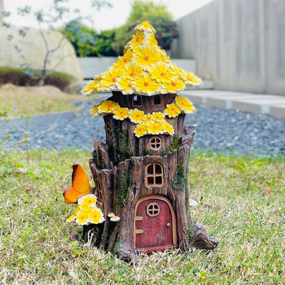 COWOS Solar Fairy House, Fairy Garden Decor House, Solar Powered Lights Garden Figurine for Outdoor Patio Lawn Yard Garden Decorations