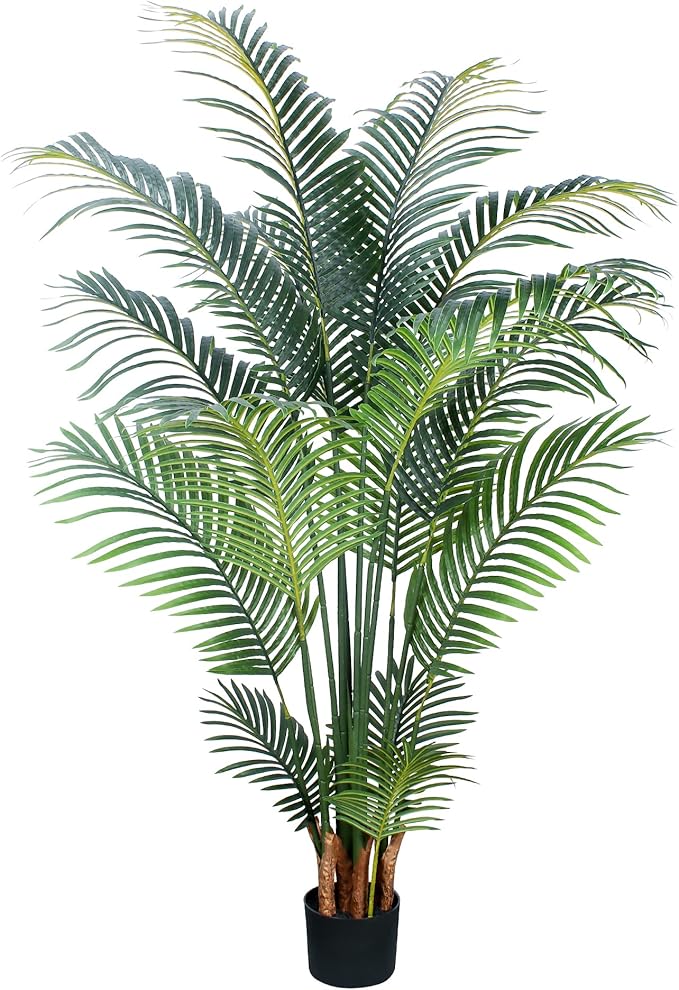 Artificial Tropical Palm Plant - 5 Ft Artificial Tree with Plastic Pot for Office and Home Decor, Tall Faux Plants for Indoors and Outdoors, Artificial Silk Palm Housewarming Gift,K150