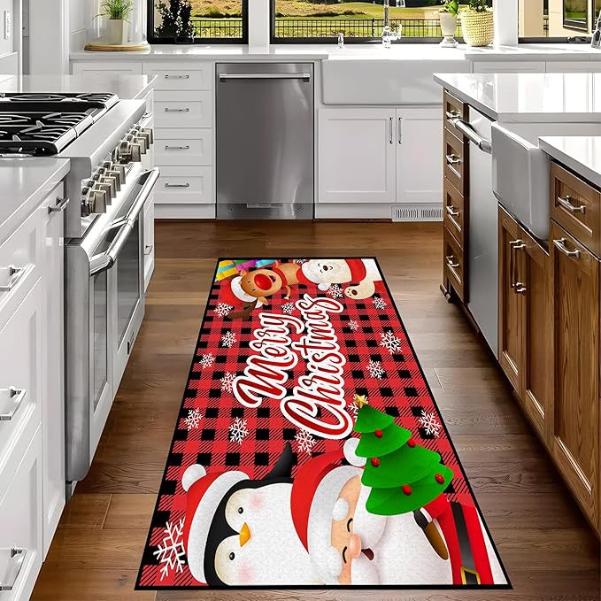 Christmas Rug Xmas Holiday Decorative Christmas Tree and Snowflake Pattern Welcome Mat for Home Decoration Non Slip Doormat Outdoor Indoor Entrance Floor Mat,79" X 39"