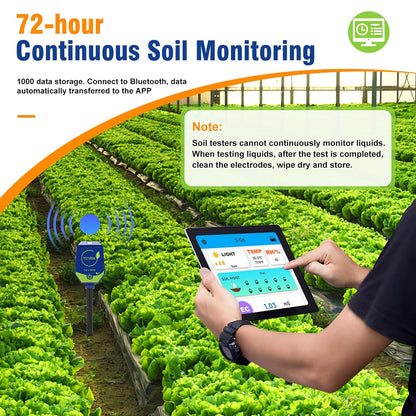 pH Moisture Meter Smart Soil Test Kit Garden pH Meter Hygrometer pH Conductivity Meter for Hydroponic 8 in 1 Farm pH Moisture pH Moisture EC Fertility Salt Sunlight Air Humidity Temp Tester