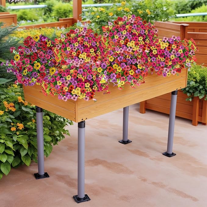 SHIAWASENA Realistic Outdoor Fake Plants Flowers, Artificial Flowers, UV Resistant, 12 Bundles Faux Silk Colorful Violet Flowers Bouquet with Eucalyptus