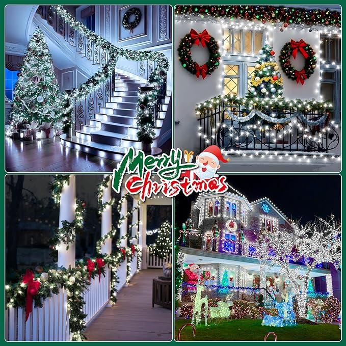 Heceltt Christmas Lights Outdoor, 403FT 1000 LED String Lights 8 Modes and Timer Memory Function Twinkle Fairy Lights IP44 Waterproof Plug in for Xmas Tree Wedding Party Holiday Decor(White)