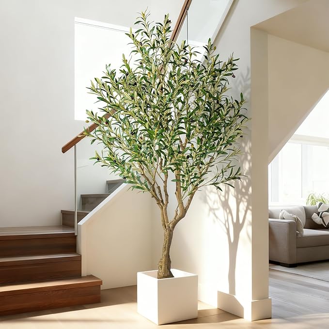 6ft Faux Olive Tree with Pot & Moss Artificial Olive Plant Fake Olive Tree for Home Decor, Large Indoor Artificial Trees Faux Plants Indoor Durable Artificial Trees for Living Room/Office