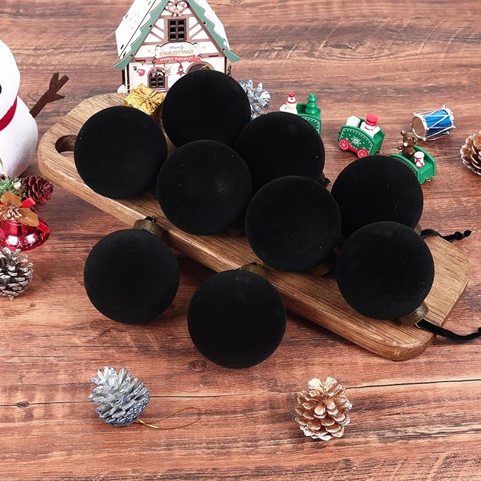 12 Pcs Velvet Christmas Balls Bulk Shatterproof Plastic Christmas Tree Decorations for Decorative Hanging Baubles (12, Black, 2.36Inch)