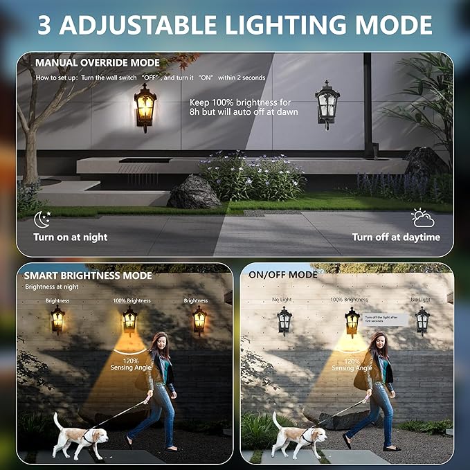 Motion Sensor Dawn to Dusk Outdoor Sensor Light Fixture Waterproof Porch Lights Anti-Rust Exterior Lighting Outdoor Wall Lantern Outside Wall Light for Patio Front Door Garden Garage -2 Pack