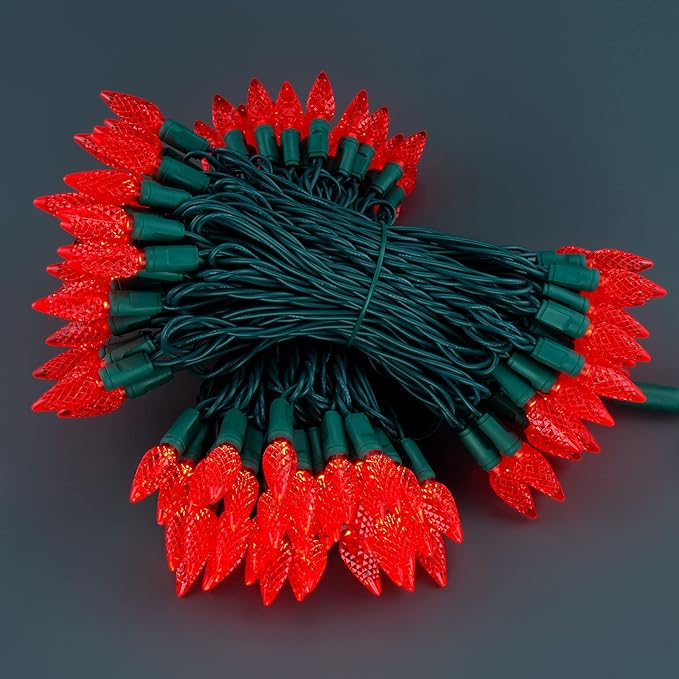 YULETIME Red One-Piece C6 Strawberry Christmas Lights 140 Count 71 Feet, 2 Sets 70 LED 35.5 ft High Waterproof UL Certified String Light (Red)