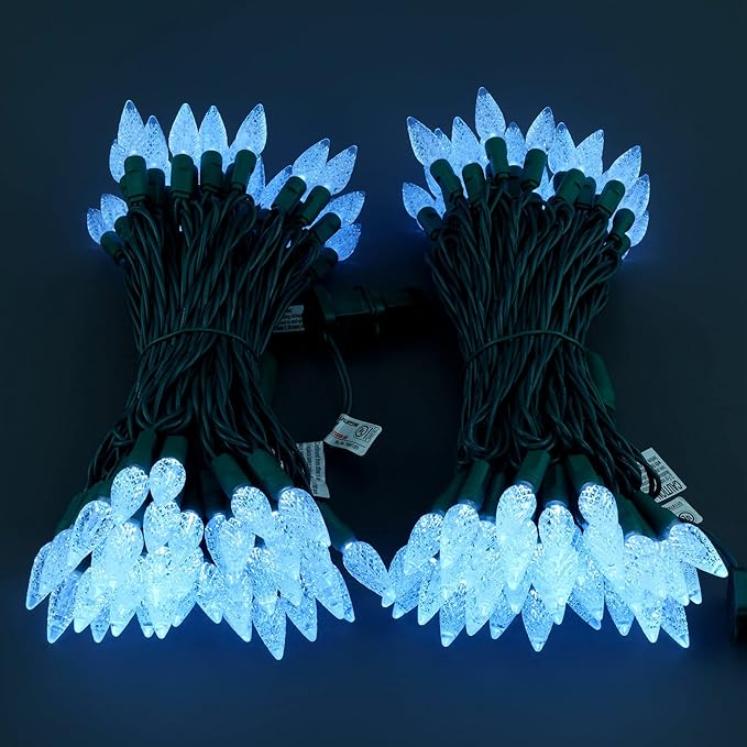 YULETIME Cool White One-Piece C6 Strawberry Christmas Lights 140 Count 71 Feet, 2 Sets 70 LED 35.5 ft High Waterproof UL Certified String Light (Cool White)