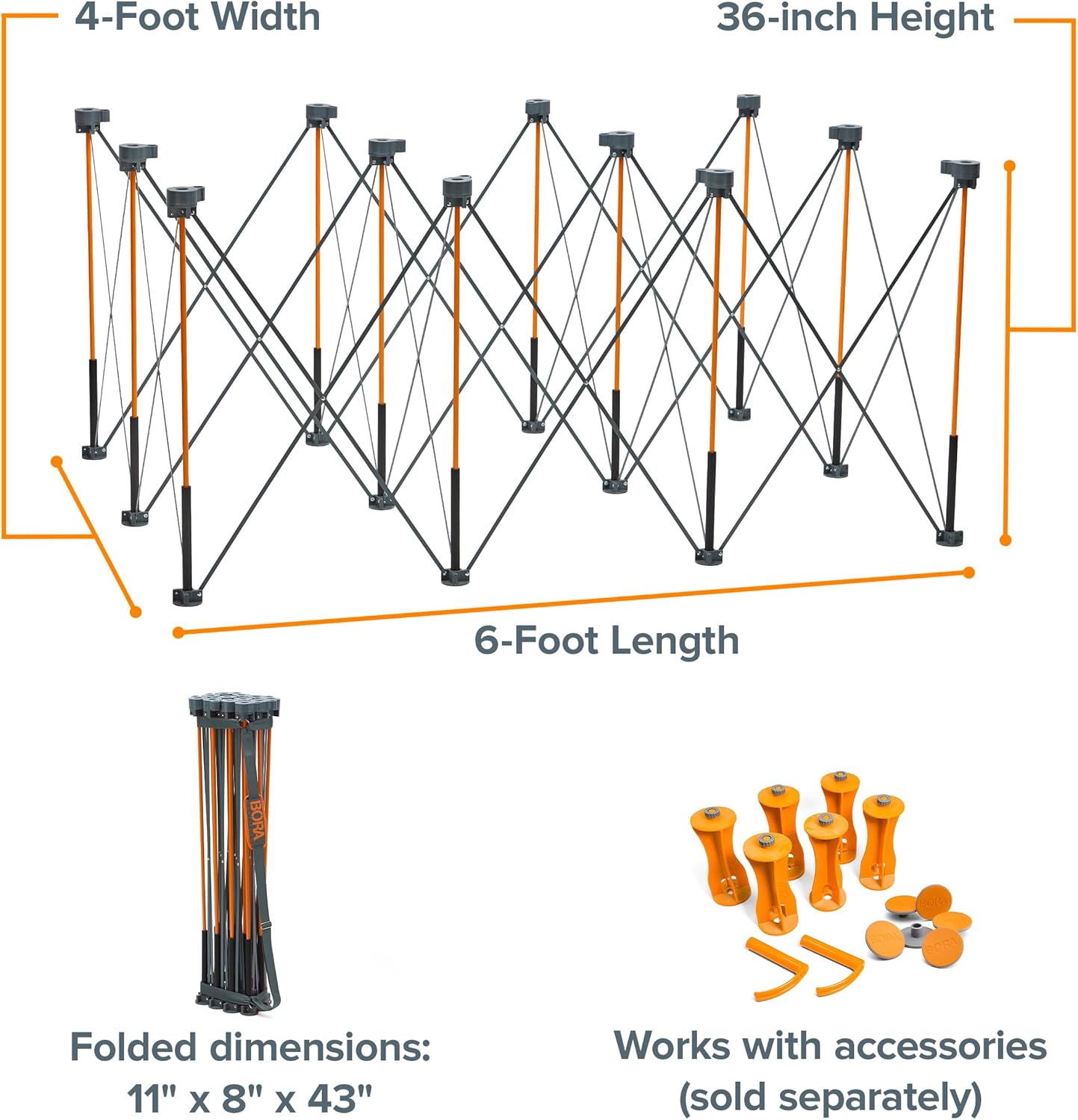 BORA Centipede CT12 36 inch Tall Portable Folding Workstand with Carry Strap, Collapsible Workbench, Construction Table, Support, Sawhorse, 4Ft X 6Ft, 36 inch Work Height, 4500lb Weight Capacity