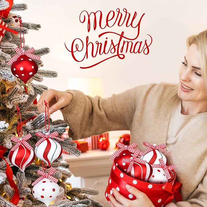 Syhood 24 Pcs Christmas Tree Ornaments, Christmas Ball Decorations Set, Shatterproof Baubles Xmas Tree Hanging Decor, Peppermint Candy Ball Red White Green Stripes Party Holiday(Classic,2.56 Inches)