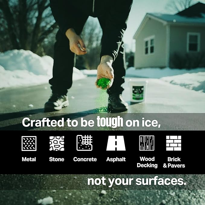 Green Ice Melt -25°F Effective, Pet Safe Eco-Friendly De-Icer, Fast-Acting Granules for Driveways, Walkways & Entryways, 8 lb Pail