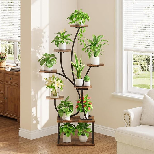 Plant Stand Indoor with Grow Lights - Lighted Plant Shelf Indoor, 63" Tall Plant Stands for Indoor Growing, 8 Tier Corner Flower Display Shelf, Large Tree-Shaped Holder for Living Room Bedroom Black