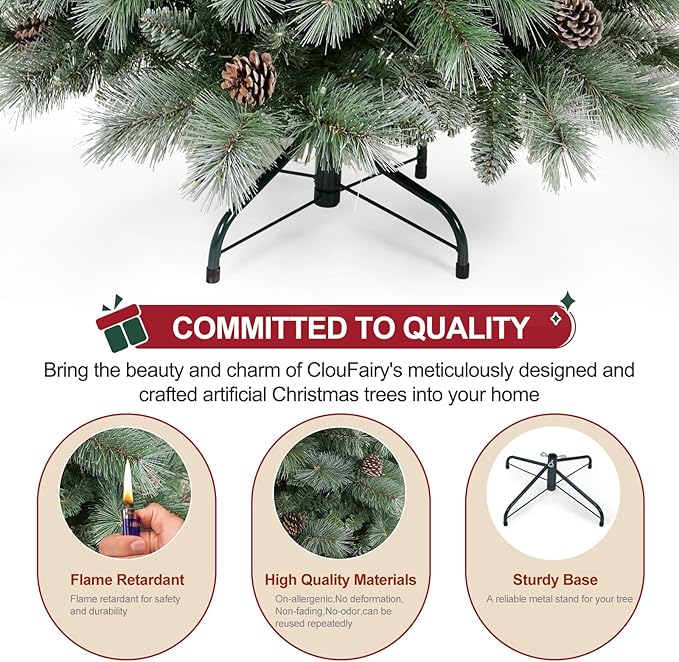 Christmas Tree 7.5ft, PLuxury Pine Needle -Premium Christmas Trees Flocked Trees - Artificial Xmas Tree