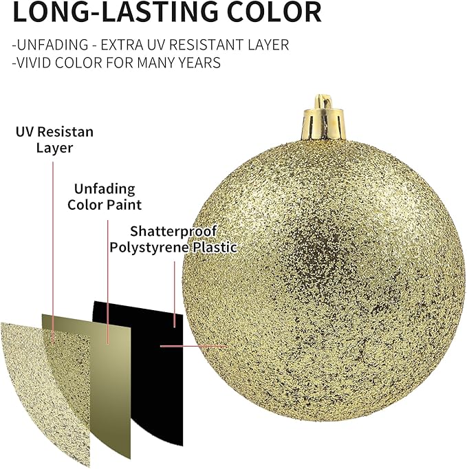 LANGXUN 36pcs Gold Christmas Tree Decorations Balls, Bolas De Navidad, 2025 Christmas Decor, Indoor Outdoor Shatterproof Christmas Ornaments, Xmars Party Wedding Suppiles