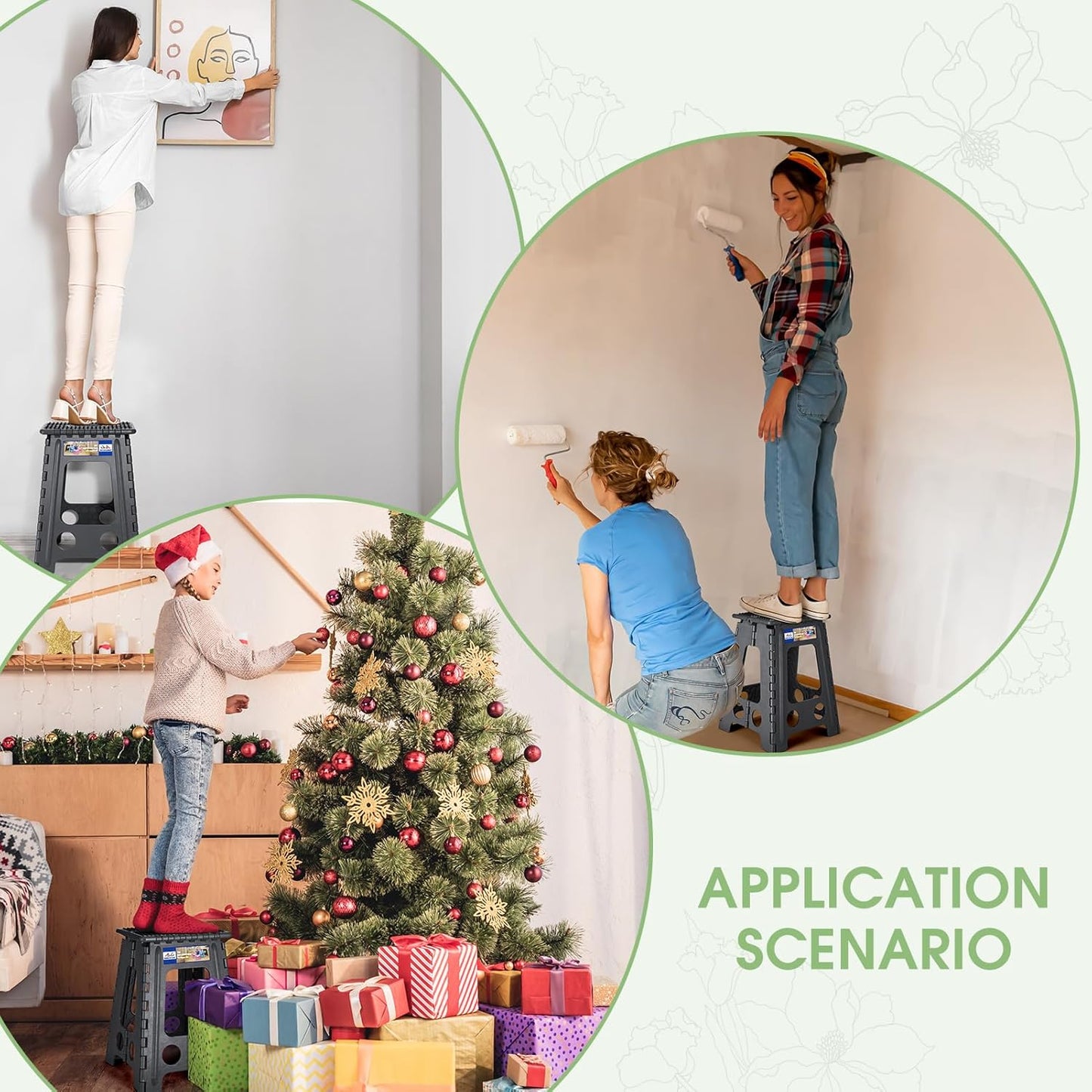 ACKO Folding Step Stool Foldable 17.5 Inch Stools for Adults and Kids,Plastic Stools Tall 400 lbs Capacity, Collapsible Stool for Kitchen, Stepping Foot Stool with Handle, Dot Grey,1 PC