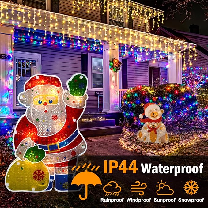 Christmas Lights Outdoor, 2 Pack Total 98FT 960 LED Ice Lights for Outside with 180 Drops Clear Wire 8 Modes Timer, Plug in Waterproof for Holiday Eaves Yard Roof Party Christmas Decor (Warm White)