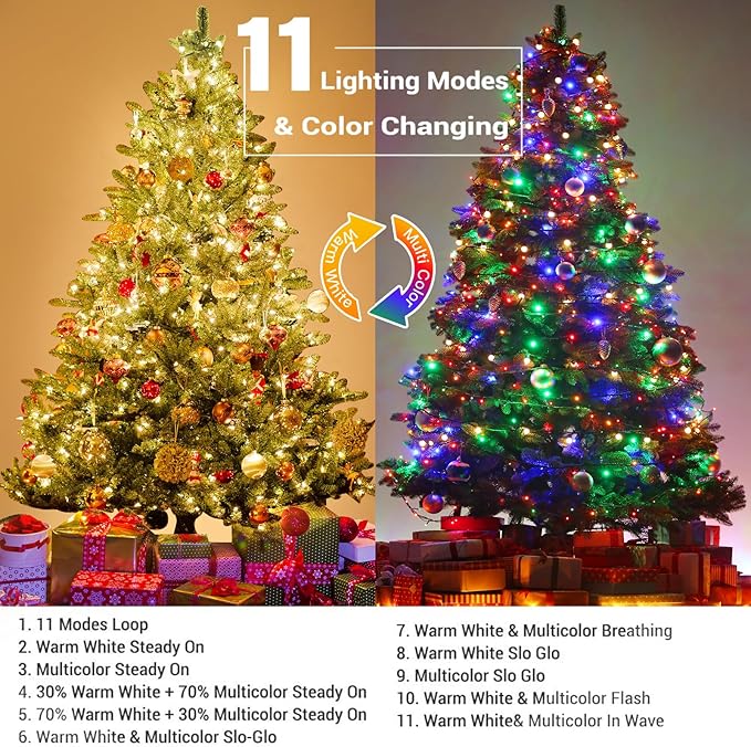 Upgraded 218FT 650 LED Color Changing Christmas String Lights Outdoor/Indoor, Remote Control & 11 Modes & Timer Green Wire Christmas Tree Lights, Waterproof Fairy String Lights for Tree Xmas Garden