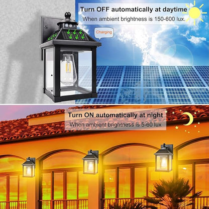 Solar Wall Lights Outdoor Large Size Solar Porch Sconce Lights Motion Sensor with 3 Lighting Modes Dusk to Dawn - Waterproof Lantern Fixture for Front Door Garage Porch Yard Fence (2 Pack)