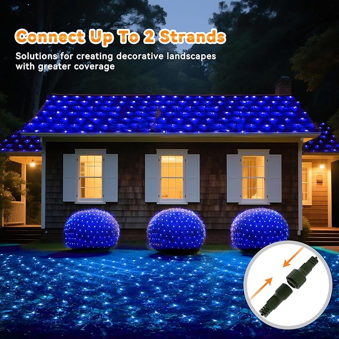 LitHome 14.8FT x 5FT Christmas Net Lights Outdoor Mesh Lights, 300 LED Christmas Blue Net Light for Bushes Connectable, 8 Modes Giant Mesh Light Waterproof Green Wire for Tree Garden Party Roof Decor