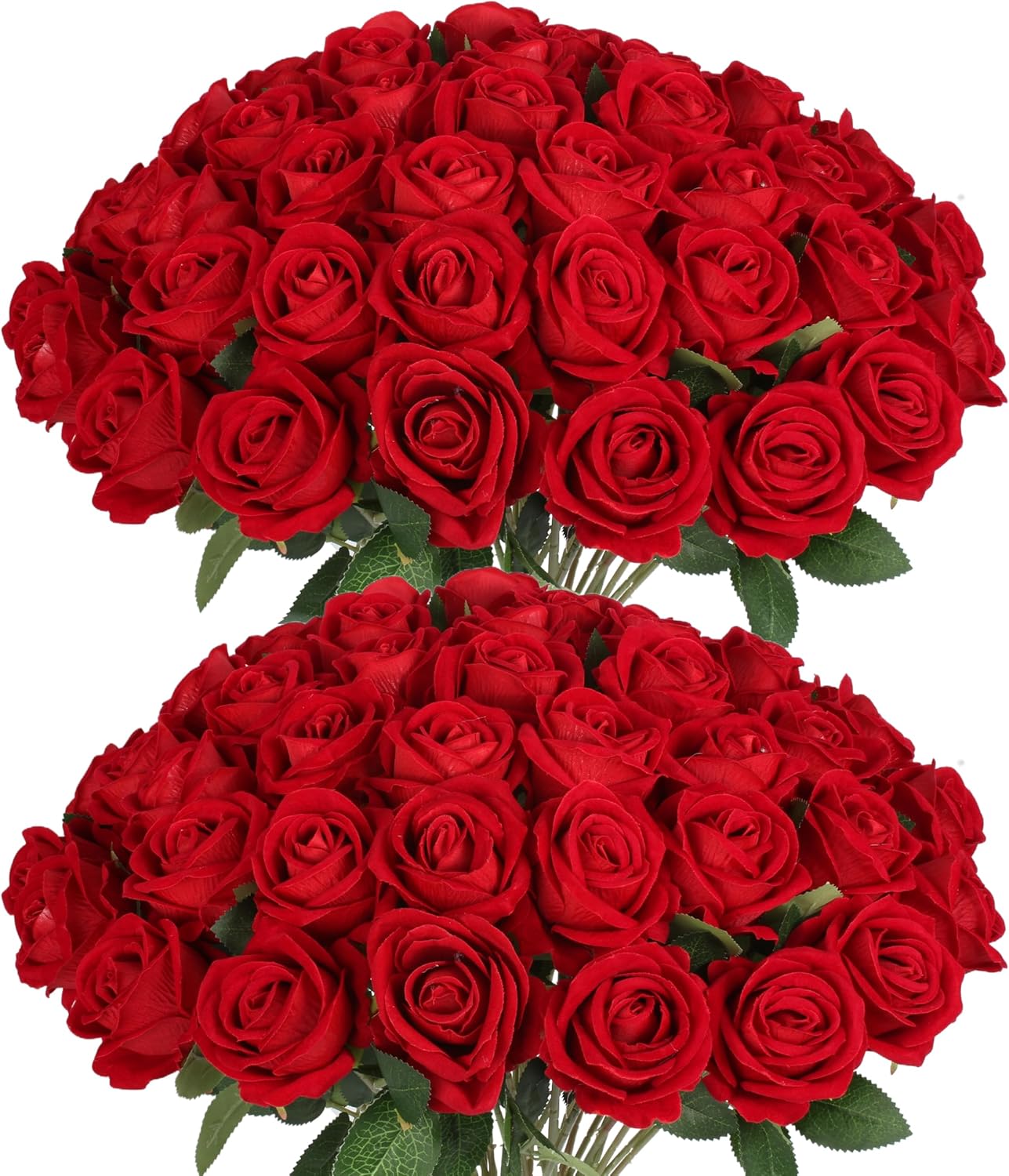 50 PCS Fake Red Roses, Artificial Red Flowers Bulk Realistic Silk Faux Rose with Stems for Wedding Decoration Anniversary Bridal Bouquet DIY Floral Arrangement Romantic Home Decor Gifts