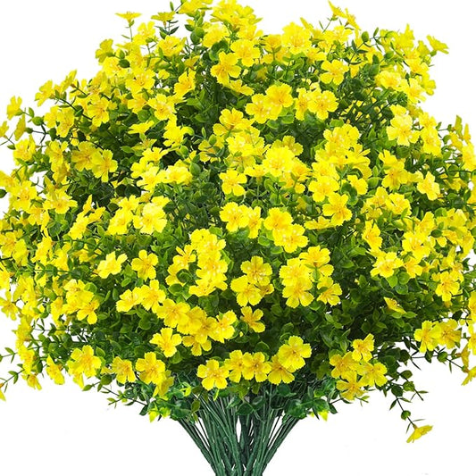 Outdoor Artificial Flowers UV Resistant & Fade Proof, 12 Pack Realistic Fake Flowers for Garden, Patio, Lawn Decor - Weatherproof Plastic Plants(Yellow)
