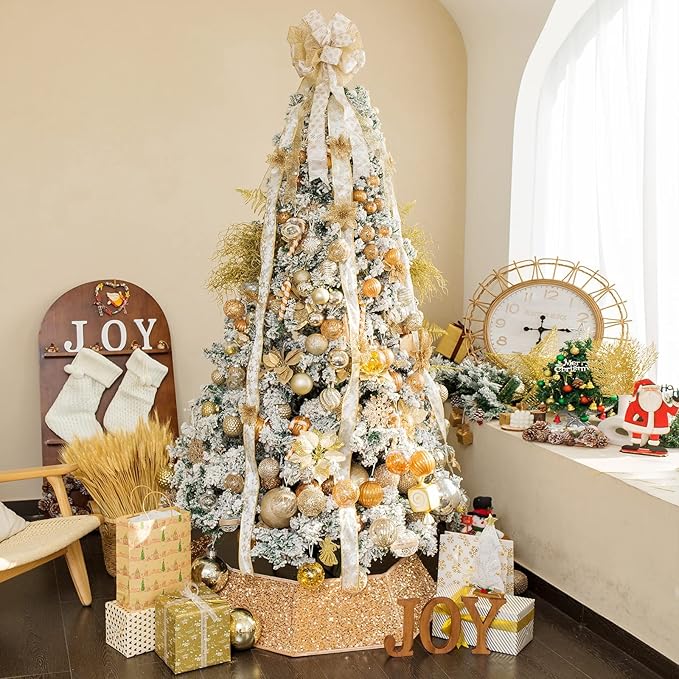 XmasExp 99-Pack Christmas Ball Ornaments Assorted Shatterproof Christmas Tree Decorations with Hand-held Gift Package for Xmas Tree,Home,Party(Champagne Gold)