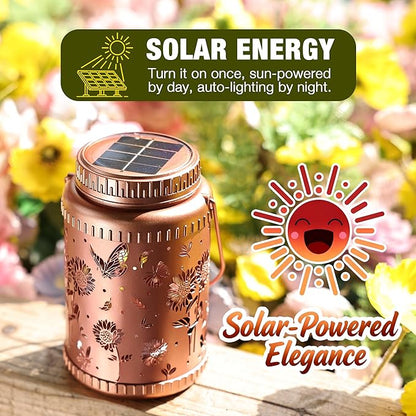Cooo 2 Pack Solar Lanterns Outdoor Waterproof Sunflower Butterfly Solar Pathway Lights Landscape Path Christmas Gifts for Women Mom Grandma for Outdoor Table Lamps Garden Yard Backyard Decor-Rose Gold