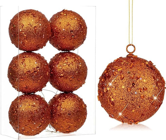 3.15" Large Christmas Balls Ornaments 6 Pcs Shatterproof Big Orange Christmas Ornaments for Xmas Tree Bulk Glitter Big Xmas Tree Ornament for Trees Halloween Holiday Wedding Party Decoration