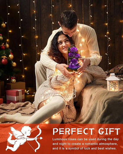 Flowers Roses Gifts for Mom Grandma,Forever Preserved Rose in Glass Dome, Christmas Anniversary Thanksging Birthday Real Roses Gifts for Wife Women Mother in Law/Purple