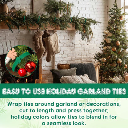 80 Pcs 16 Inch Christmas Garland Ties Green Adjustable Holiday Banister Ties Reusable Fastener Strap Nylon Garden Plant Cable Strap Christmas Tree Wreath Hook Loop Organizer for Home Office