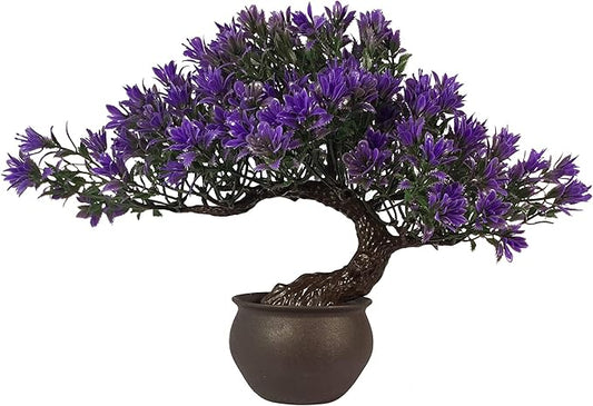 Artificial Bonsai Tree - Fake Plants for Home Decor, Bookshelf Coffee Table Office Desk Bathroom Farmhouse Indoor Decor, 9.5" Tall, Purple