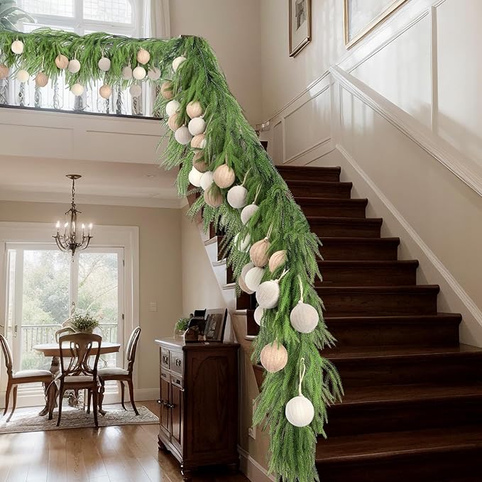 Syhood 12 Pcs Rustic Christmas Ball 3.15 Inch Neutral Farmhouse Christmas Tree Ornaments Shatterproof Hanging Cottage Burlap Fabric Textured Ball for Xmas Tree Party Garlands Wreath Home Decor