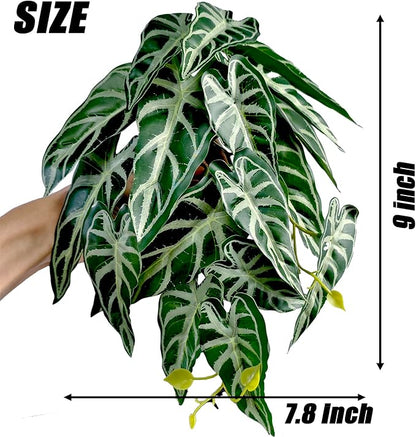 Woyrise Reptile Plants, Terrarium Hanging Plant Vines, Artificial Leaves with Suction Cup, Bearded Dragon Tank Accessories for Gecko Lizard Snake Frog Tortoise Decorations - Alocasia Velvet