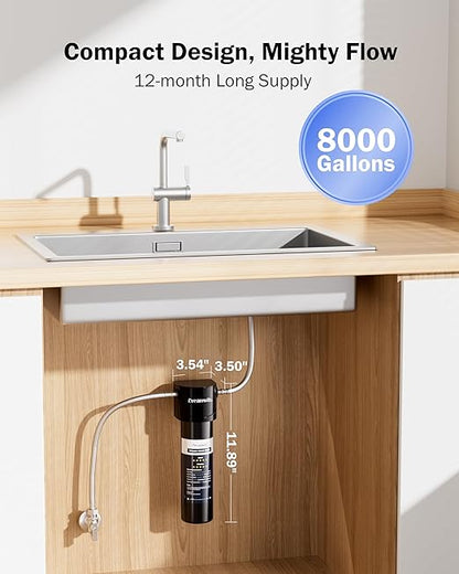 Dreamwills DS10 Under Sink Water Filter System, 1.3 GPM Direct Connect Kitchen Faucet Filtration, 3-Minute Tool-Free Install, Reduces Lead, Chlorine, Bad Taste, Retains Minerals, 1 Year