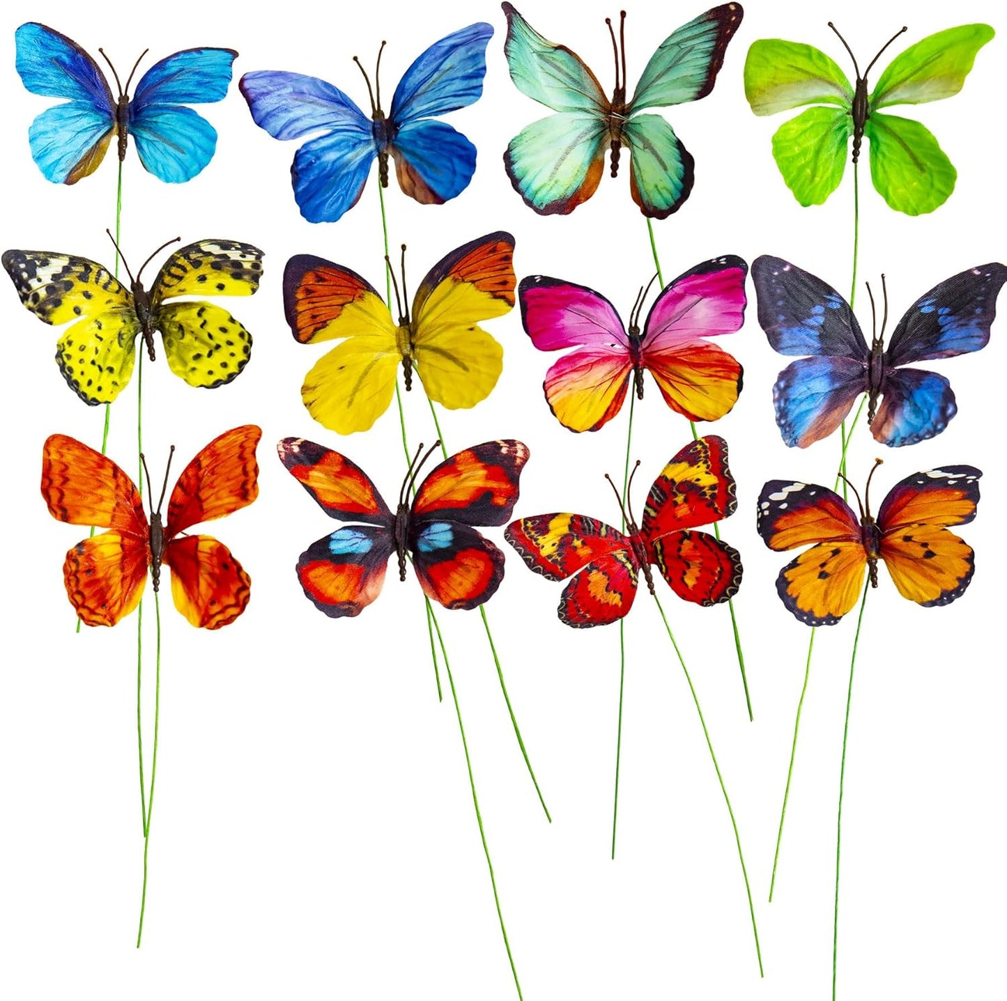 YCHTEWY-Decorative Butterfly Clips, 3D Artificial Silk Butterflies, Multicolor, 12-Pack, Home and Floral Decor (B Wire)