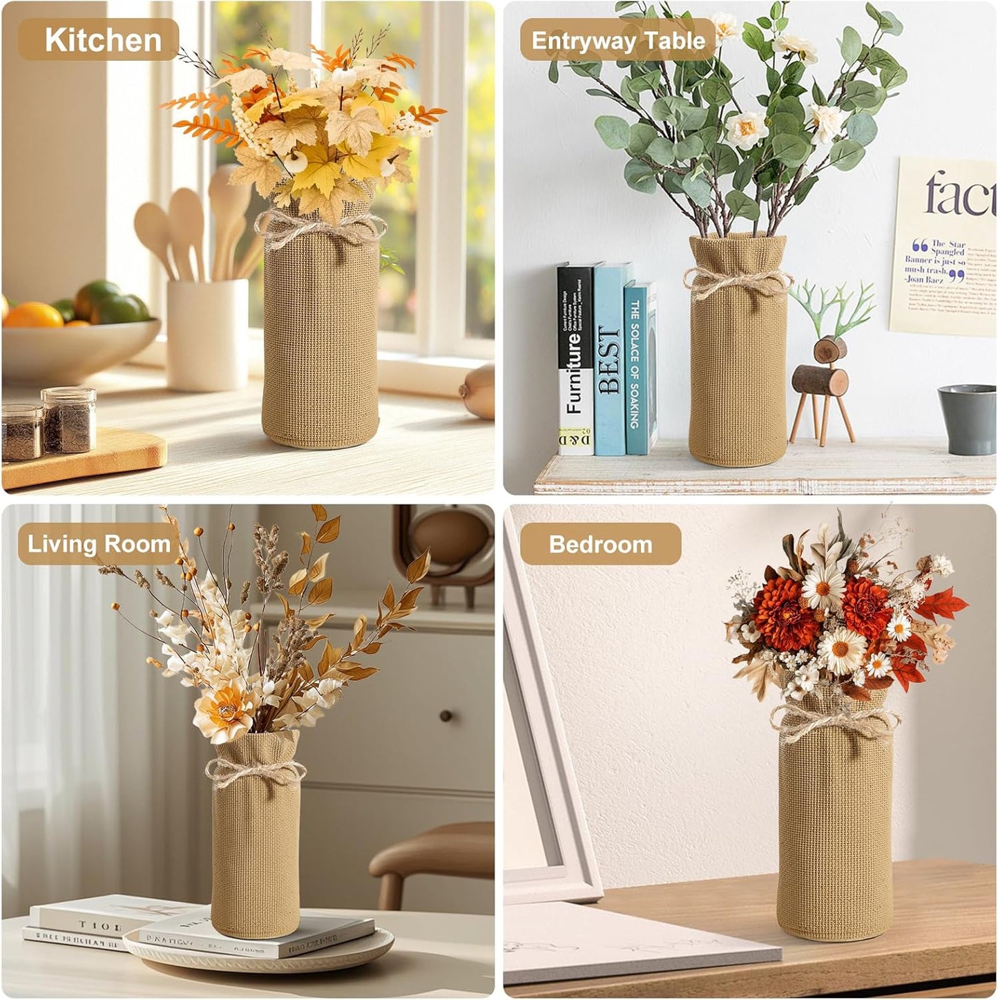 Fall Decor Vase for Flowers Fall Centerpieces for Tables Vases Home Decor Vintage Flower Vase Dining Table Centerpiece Decor(Linen)