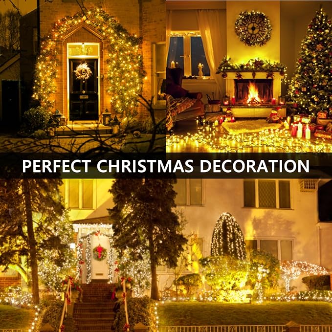 50FT 1000 LED Cluster Christmas Lights, Christmas Tree Lights Outdoor Indoor with 8 Modes & Timer & Remote, Firecrackers String Lights Waterproof for Garland Party Xmas Decorations, Warm White