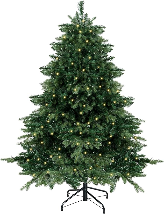 Cynthia 4.5ft Prelit Aritificial Christmas Tree with 1117 Branch Tips, 300 Warm Lights and Metal Stand, 40" Wide Realistic Rustic Christmas Tree with Lights by Naomi Home