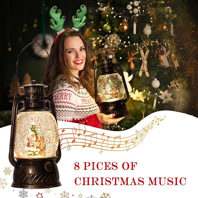 Christmas Decorations Indoor-Musical Snow Globe Christmas,Santa Christmass Tree Lighted Scene Snow Globes Lantern USB or Battery Powered,Christmass Decorations Decor for Home