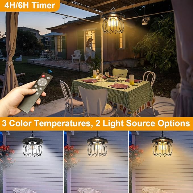 Solar Shed Light Outdoor Indoor, 3000LM Solar Chandelier 5 Modes (Daytime Available) Lamp with 3 Color Temps Dual Motion Sensor Remote, Hanging Pendant Lights for Gazebo Garage Shop Garden