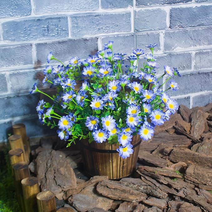 Artificial Plants & Flowers for Outdoors Fade Resistant Purple Silk Flower Look Real Fake Plant Outdoor Faux Outside for Planter Front Porch Decor (8 Bundles Purple)