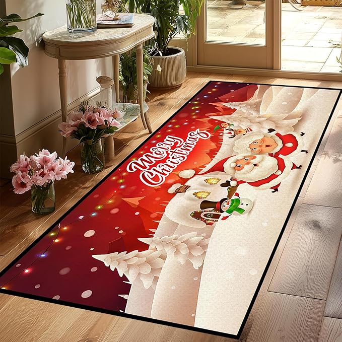 Christmas Rug Merry Xmas Door Mat Non-Slip Indoor Outdoor Front Door Doormat Living Room Bedroom Entrance Rug Happy Xmas Home Festive Decoration,79" X 39"