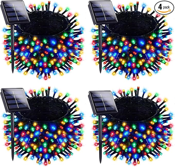 KENTA Solar Christmas Lights Outdoor 4 Pack 160FT 400 LED Solar String Lights with 8 Lighting Modes Waterproof Fairy Tree Lights for Yard Garden Patio Tree Christmas Decoration (Multicolor)